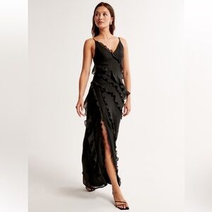 Abercrombie & Fitch Asymmetrical Draped Ruffle Dress in BLUE